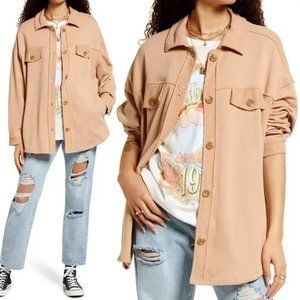 Nordstrom BP Oversize Cotton Blend SOFT Shirt Jacket Shacket M Tan Nougat Beige